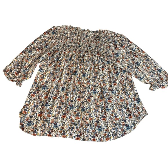 Rose & Olive Women 2x Floral Peasant Blouse Top Smocked Neckline 3/4 Sleeve Boho - Picture 7 of 7